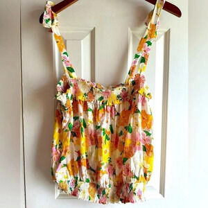 Rachel Zoe Floral Cropped tank style top.  Size L. Straps tie at shoulders.
